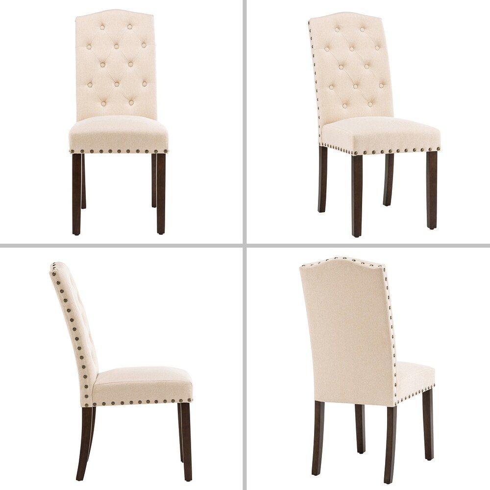 Fabric Upholstered Tufted Dining Chairs with Nailhead Trim Set of 4