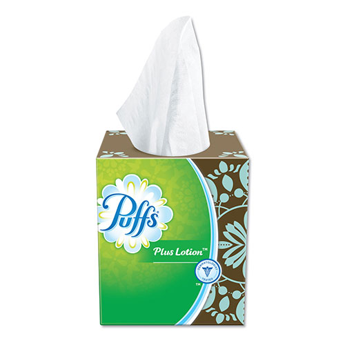 Procter and Gamble Puffs Plus Lotion Facial Tissue | White， 4 Cube Packs， 56 Sheets Per Cube， 6