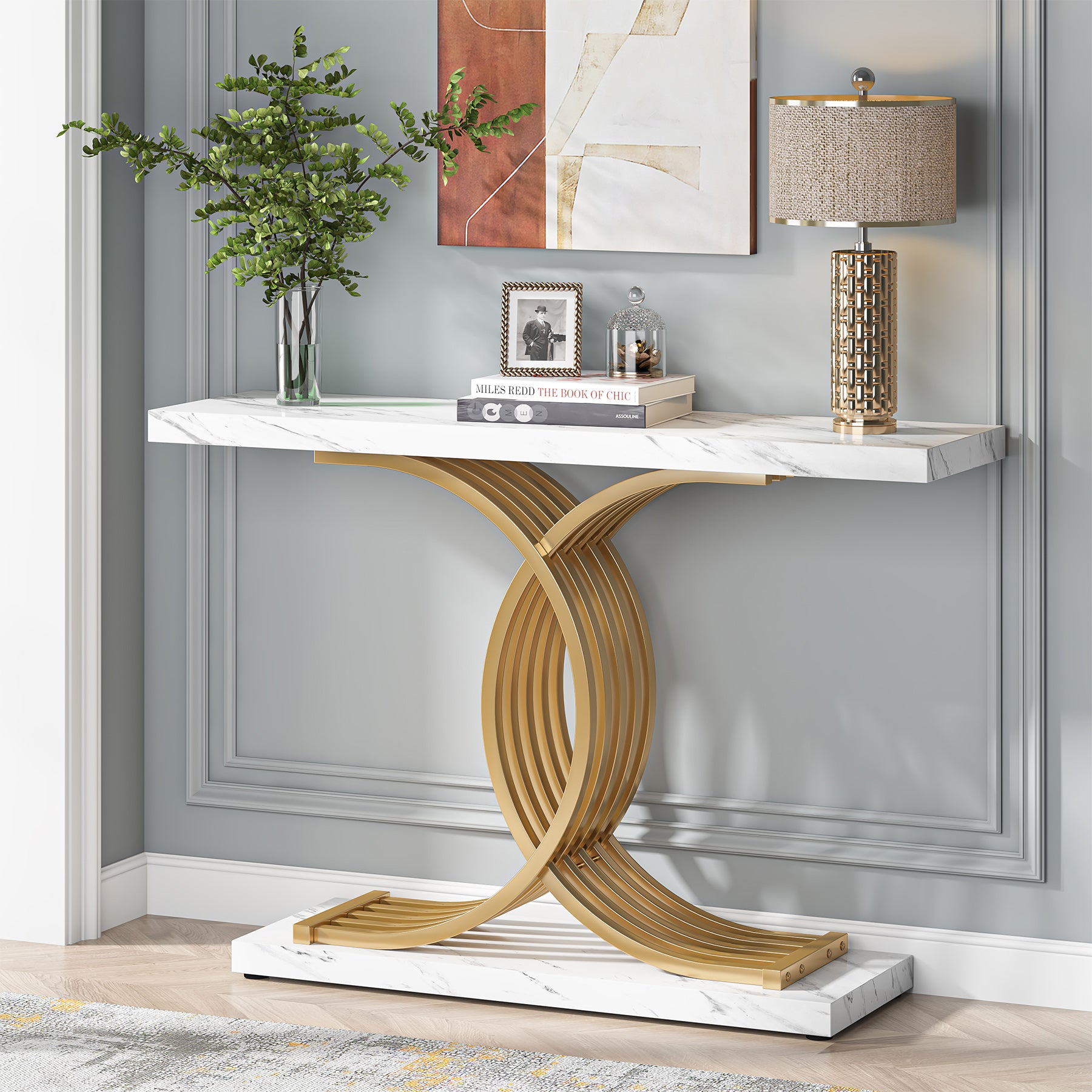 39 Console Table, Narrow Faux Marble Entryway Hallway Sofa Table