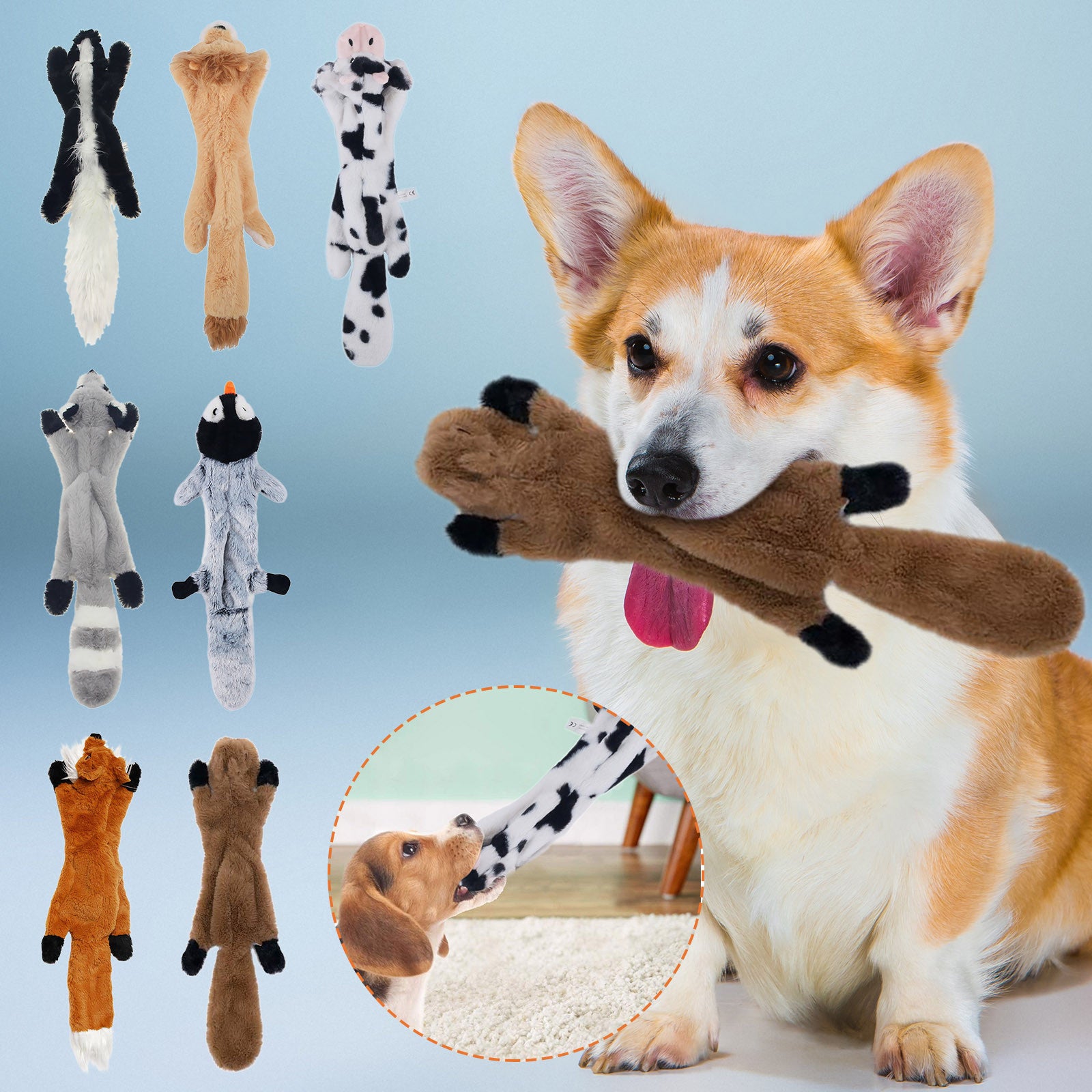 Oxodoi Deals Clearance Dog Squeaky Toys， No Stuffing Plush Chew Toy for Small Medium Dogs Puppy Aggressive Chewers Large Breed， 1 Pack Cute Animals