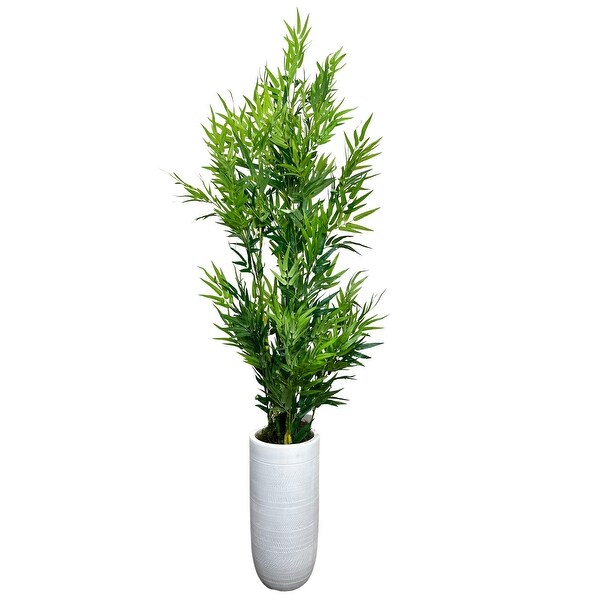 6.5' Artificial Bamboo Plant with White Designer Fiberglass Planter