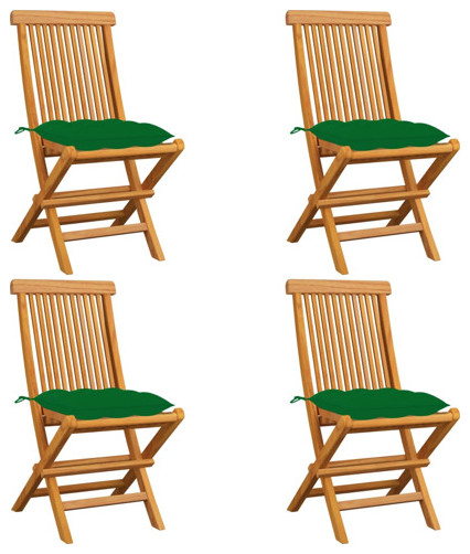 vidaXL Patio Chairs 4 Pcs Folding Chair with Anthracite Cushions Solid Wood Teak   Transitional   Outdoor Dining Chairs   by vidaXL LLC  Houzz