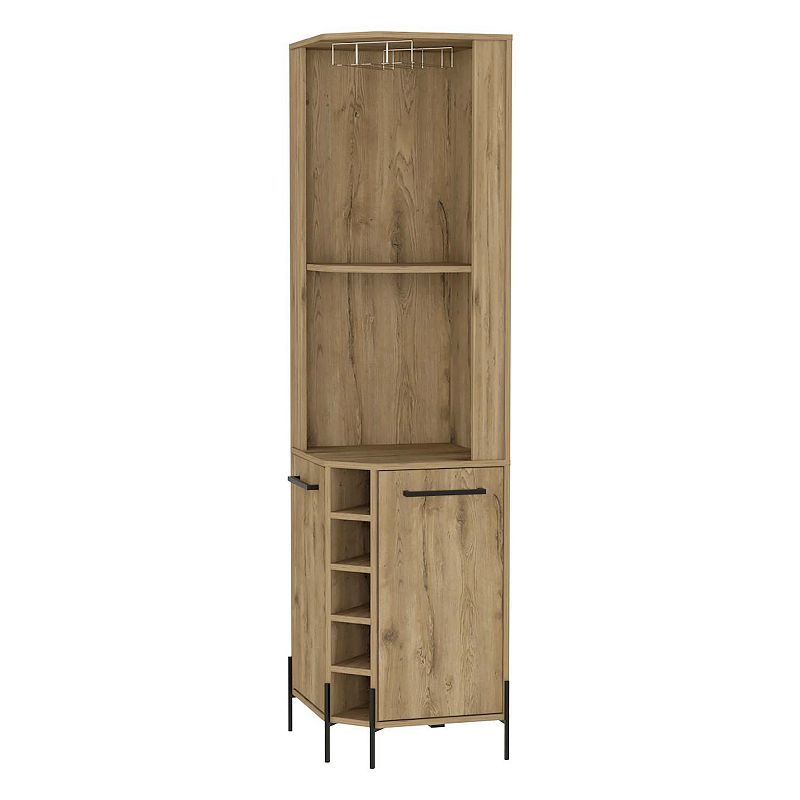 Reese Corner Bar Cabinet， Two Shelves， Double Door Cabinet， Five Built-in Wine Rack， Four Interior Shelves