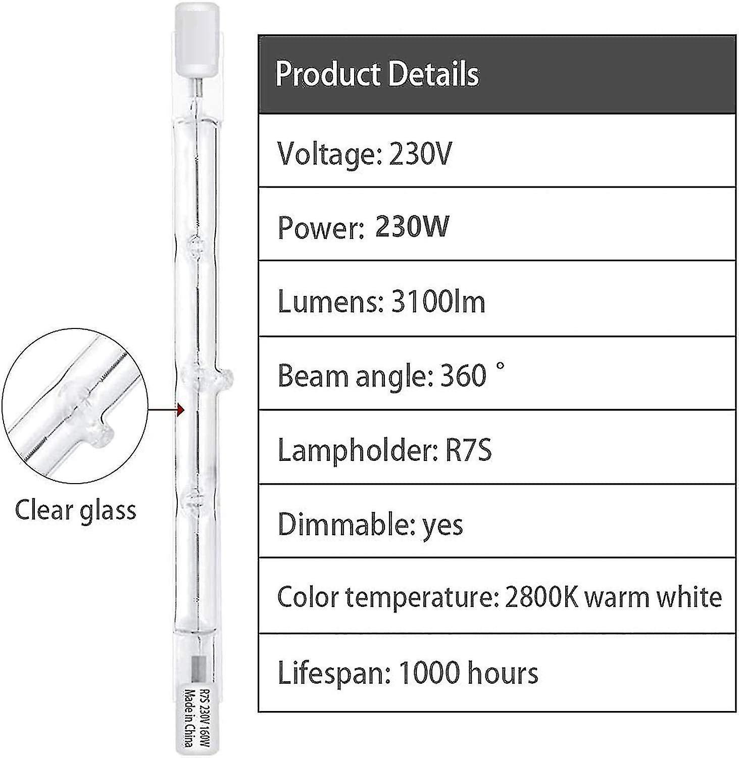 Halogen Lamp J78j118j189j254 200w300w500w Tungsten Iodide Lamp R7s Floodlight Dimmable