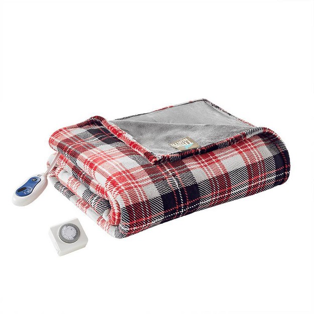 X 70 quot Plaid Plush Oversize Electric Heated Throw Blanket Red