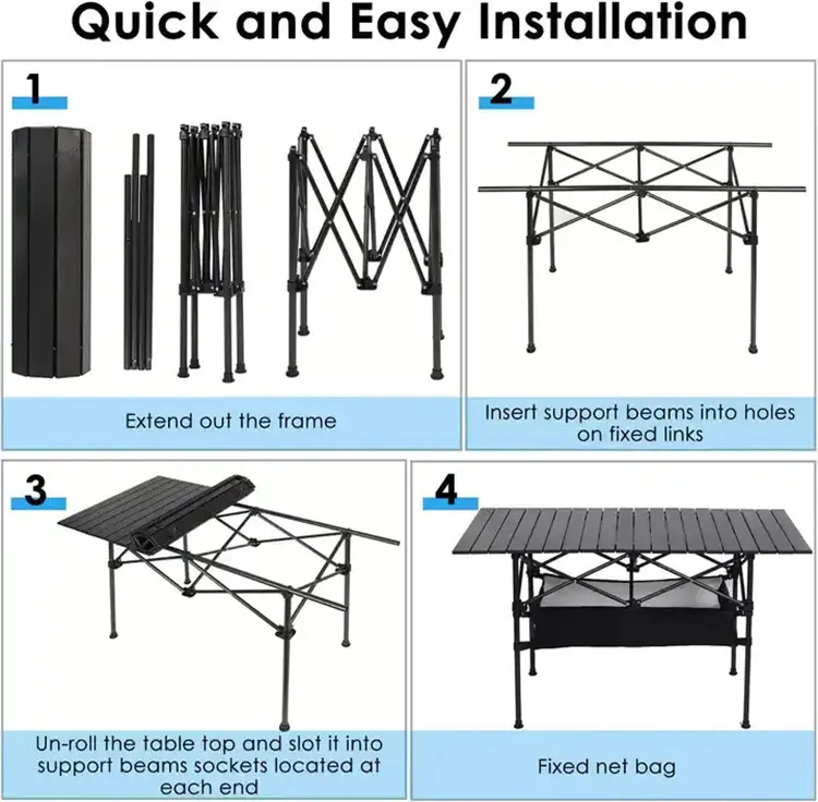 Portable Aluminum Rectangular Foldable Camping Table with Carrying Bag Lightweight Outdoor Dining Tables