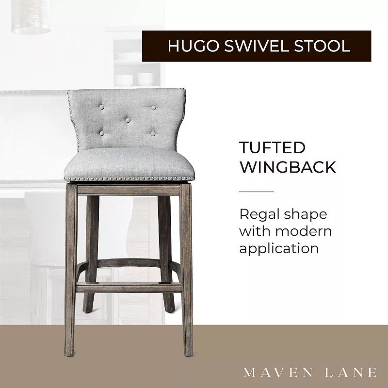 Maven Lane Hugo Bar Stool In Reclaimed Oak Finish W/ Ash Grey Fabric Upholstery