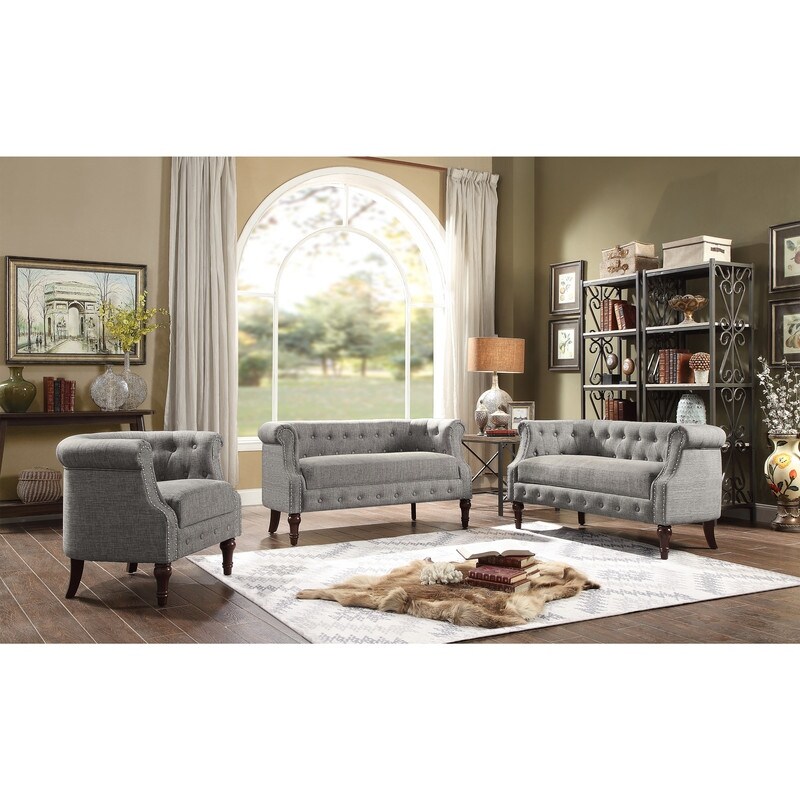 Rosevera Three Piece Living Room Tufted Sofa Set  Chesterfield