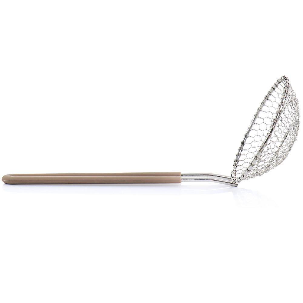 MARTHA STEWART Stainless Steel Spider Skimmer Kitchen Utensil with Nylon Handle in Light Taupe 985117678M