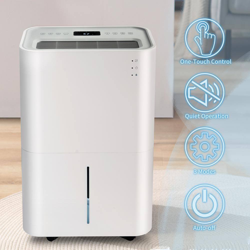 Aoibox 50-Pint Portable Dehumidifier with 4 l Water Tank Auto Shutoff Removable Tank Wheels for Large Rooms SNMX4600