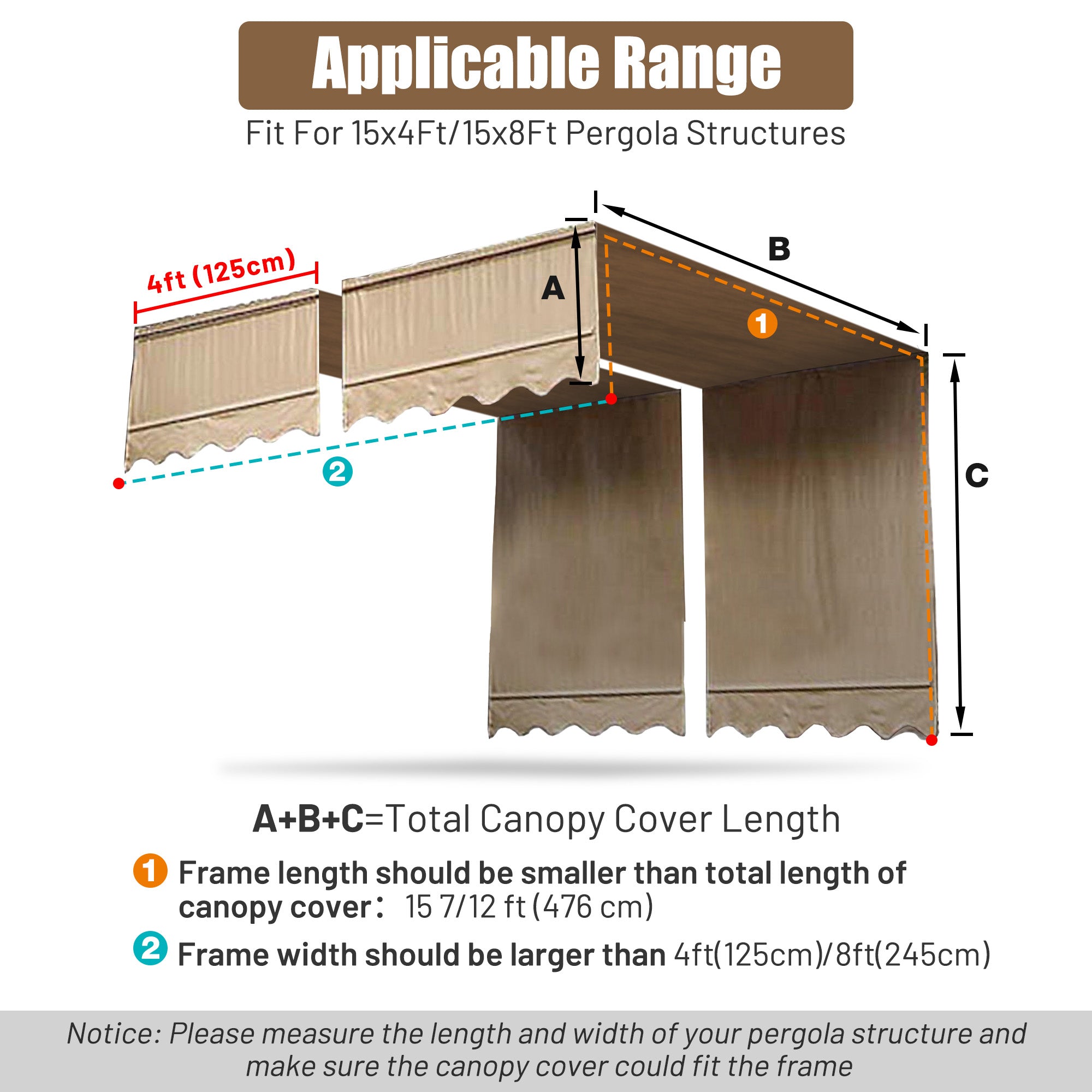 Yescom 2pcs 15.5x4' Patio Pergola Canopy Replacement Cover Garden Tent