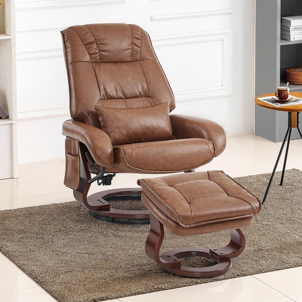 MCombo Swivel Recliners with Ottoman  Vibration Massage TV Chairs  Ergonomic Lounge Chair for Living Room  Faux Leather 4877