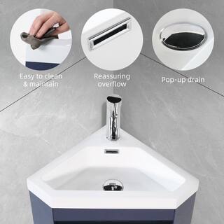 22 in. W x 8 in. D Blue Corner Wall Mount Bathroom Vanity Sink Set Single Bathroom Vanity with White Resin Vanity Top USBR4769