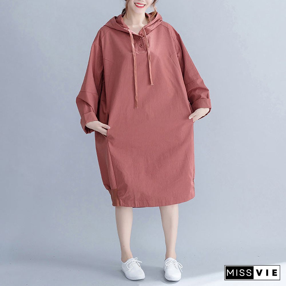 Brand Plus Size Women Lady Hooded Female Casual Loose Dress