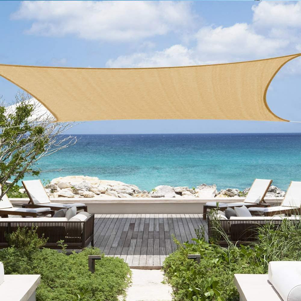 10' x 13' Sun Shade Sail, Beige Rectangle Outdoor Shade Cloth Pergola Cover UV Block Fabric