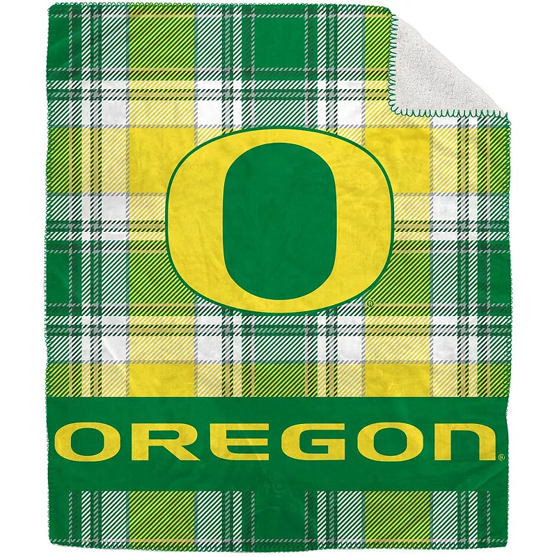 Pegasus Oregon Ducks 50 x 60 Plaid Flannel Sherpa Plush Blanket