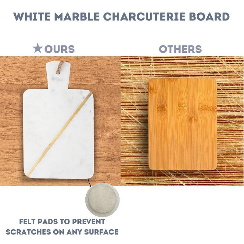 White Marble Single Brass Inlay Charcuterie Board with Handle