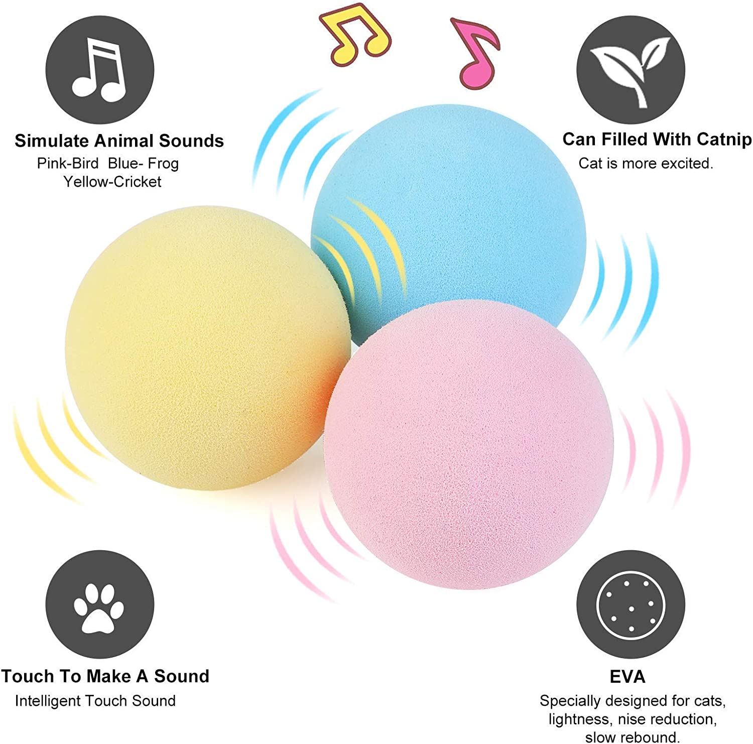 Haoshics Smart Cat Toys Interactive Ball Catnip Cat Training Toy Pet Playing Ball Pet Squeaky Supplies Products Toy for Cats Kitten Kitty (Blue-Forg， EVA Material)