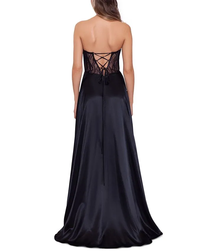 Juniors' Illusion Appliqué Charmeuse Gown, Created for Macy's