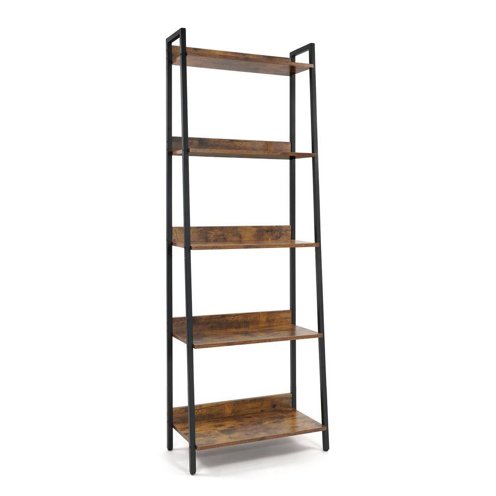 CAPHAUS 67 in. Rustic Oak Bookcase Shelf Organizer 24 in. W 5 Tier Ladder Bookshelf for Home Office Living Room and Kitchen FLR-CH2412MWLD5-RUOK