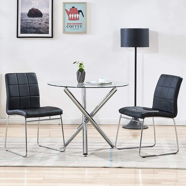 3 Piece Dining Table Set，Tempered Glass Table with 2 Chairs