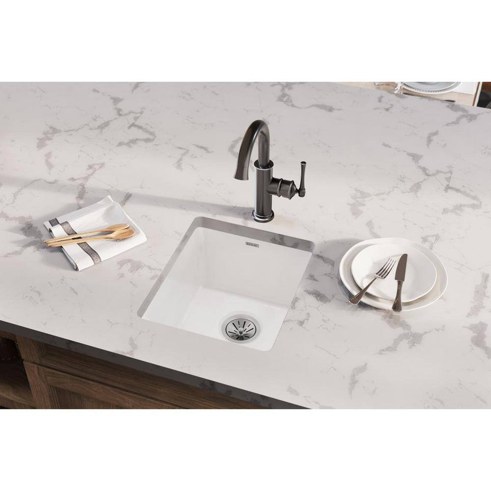 Elkay White Fireclay 16 in. Undermount Bar Sink SWU1517WH