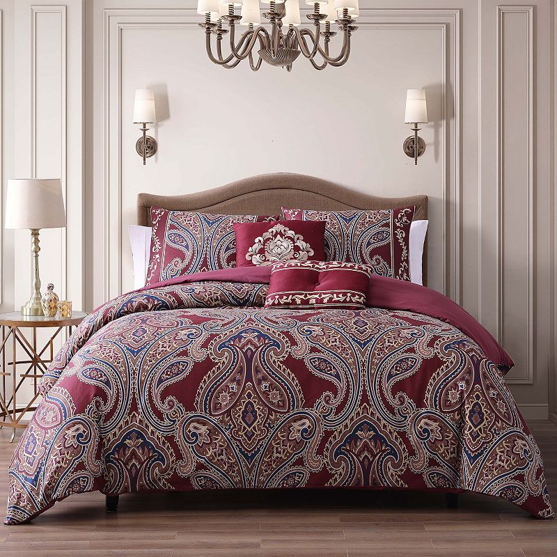 Bebejan Rossana Red 100% Cotton 5-piece Reversible Comforter Set