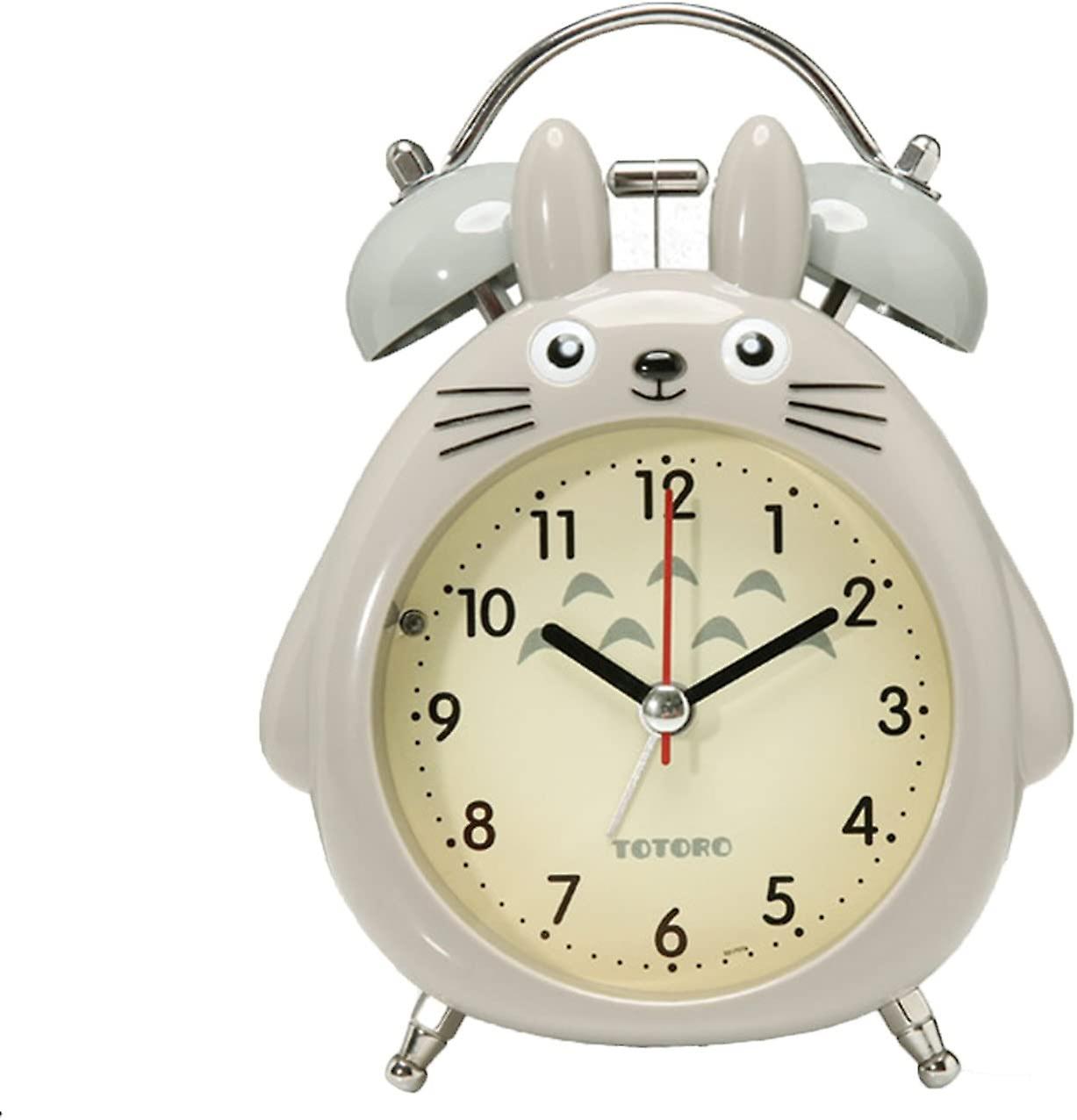 Lemonkid Cartoon Totoro Non-ticking Twin?bell Analog?alarm Clock?boys Girls Bedside Table?with Backlight Gray