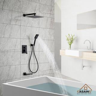 CASAINC 1-Handle 3-Spray Pattern 12 in. Wall Mount Shower Set Shower Head Tub and Shower Faucet Matte Black (Valve Included) WF-W98103H-12