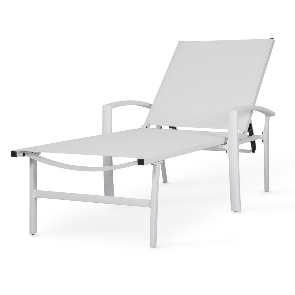 NUU GARDEN Outdoor Textilene Cape Coral Mesh Single Chaise Lounge in White/Grey