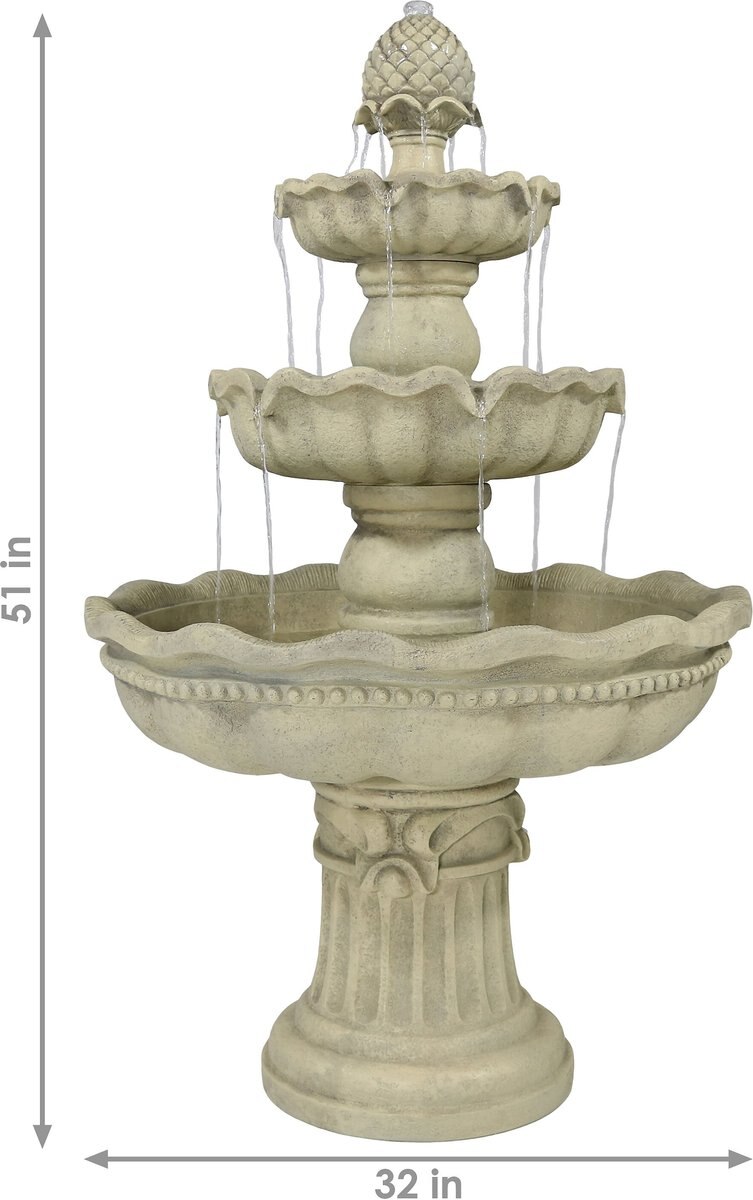 Sunnydaze Decor 3-Tier Pineapple Outdoor Water Fountain