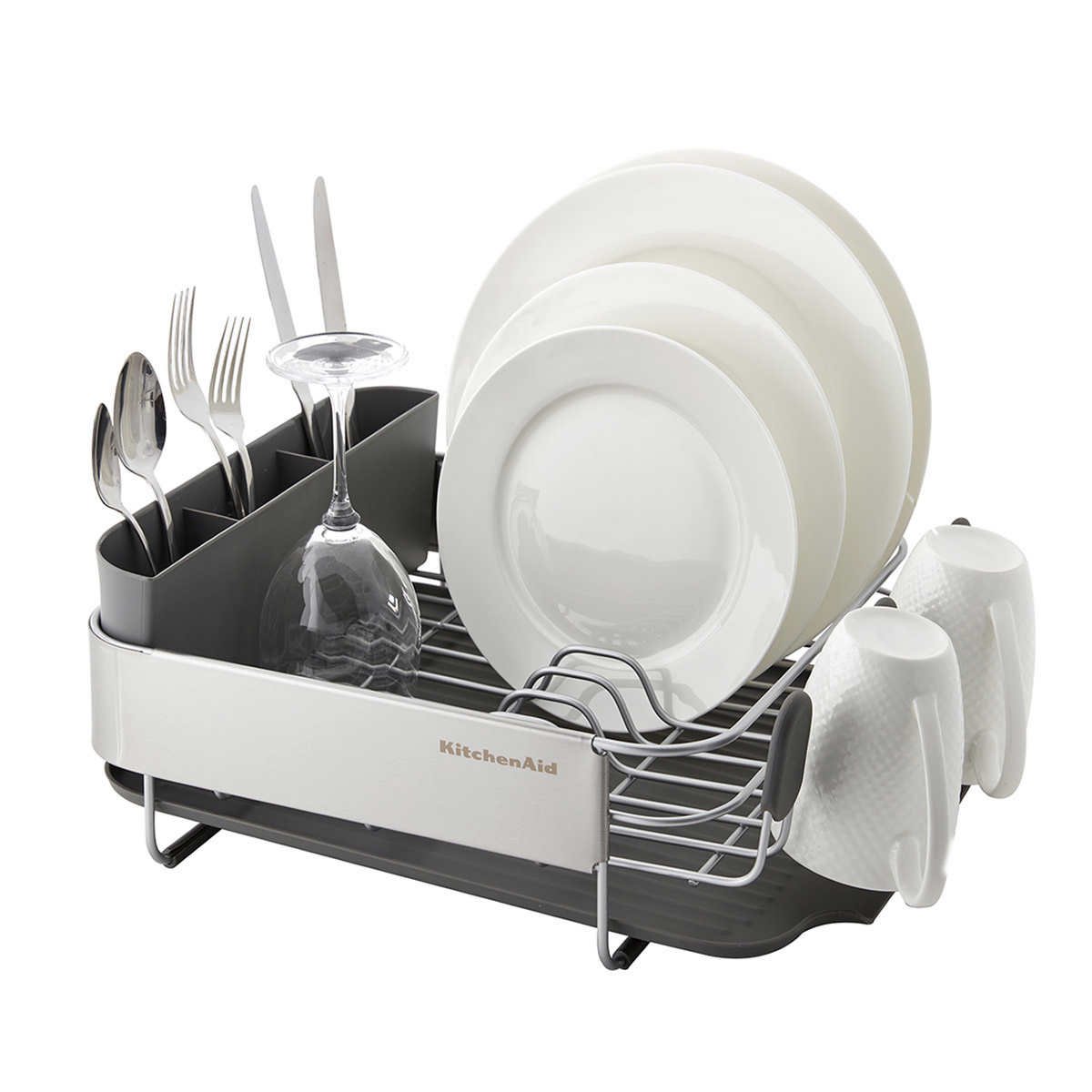 KitchenAid Stainless Steel Compact Dish-Drying Rack， With Removable Flatware Caddy