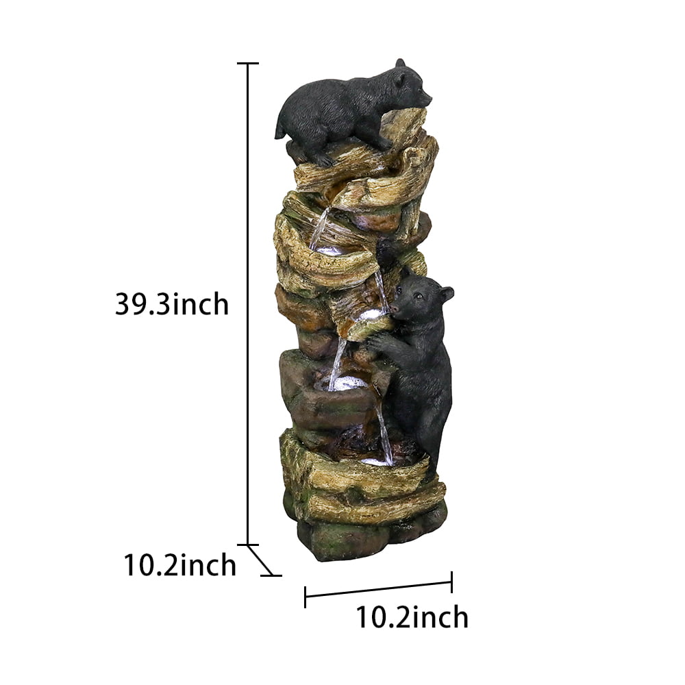 39.3in Tall Outdoor Water Fountain Resin Bear Patio Waterfall Fountain for Garden， Deck， Patio， Porch， Yard and Home Art Decor