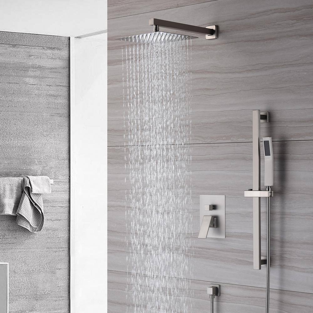 CASAINC 1-Spray Patterns with 10 in. Wall Mount Dual Shower Heads with Sliding Rod in Spot Resist Brushed Nickel M6628-A-10-BN