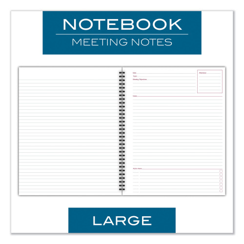 Cambridge Wirebound Guided Meeting Notes Notebook， 1 Subject， Meeting-Minutes/Notes Format， Dark Gray Cover， 11 x 8.25， 80 Sheets (06132)