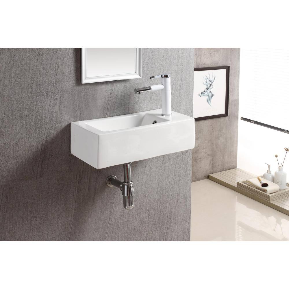 Elanti Wall-Mounted Left-Facing Rectangle Bathroom Sink in White EC9899-L