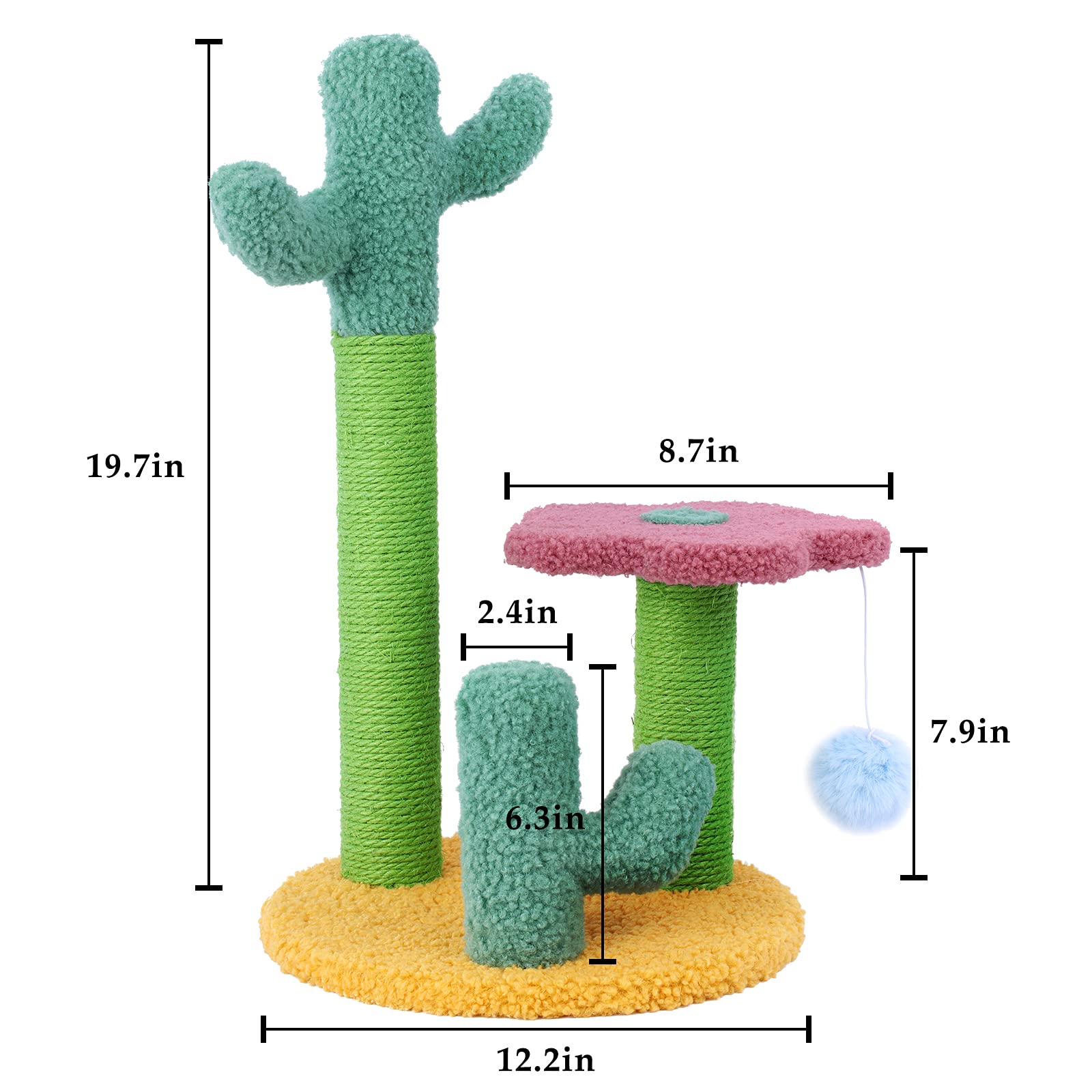 Cat Scratching Post， Sisal Cat Scratching Post with 3 Different Height Poles and Hanging Ball Cat Interactive Toy for Tiny Kitten Cats Indoor Climbing Playing， Gift for Kitten