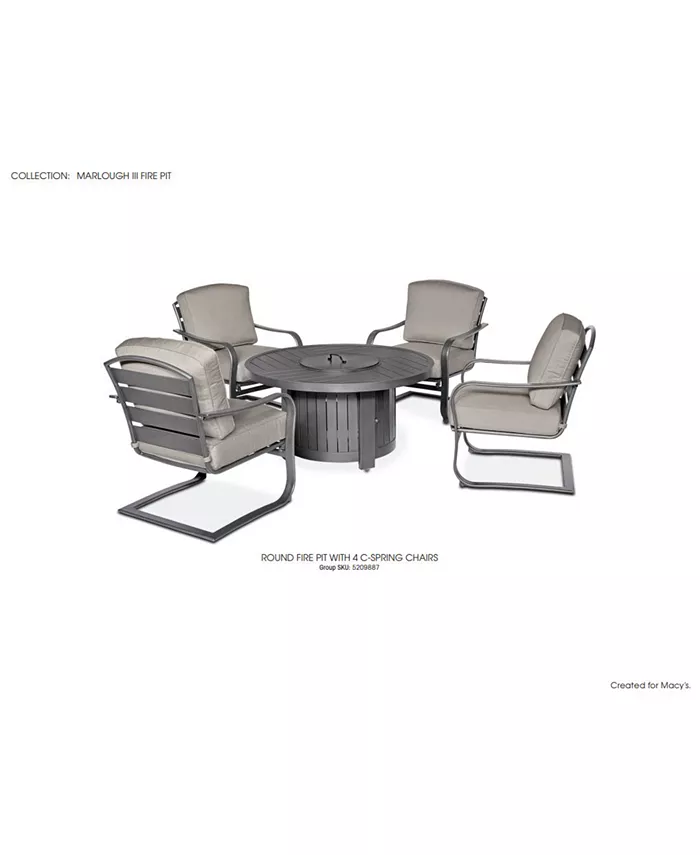 Agio CLOSEOUT! Marlough II 5-Pc. Round Fire Pit Chat Set (1 Fire Pit and 4 C-Spring Chairs)