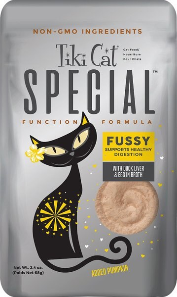 Tiki Cat Special Function Formula Fussy Duck Liver and Egg in Broth Wet Cat Food， 2.4-oz， case of 12