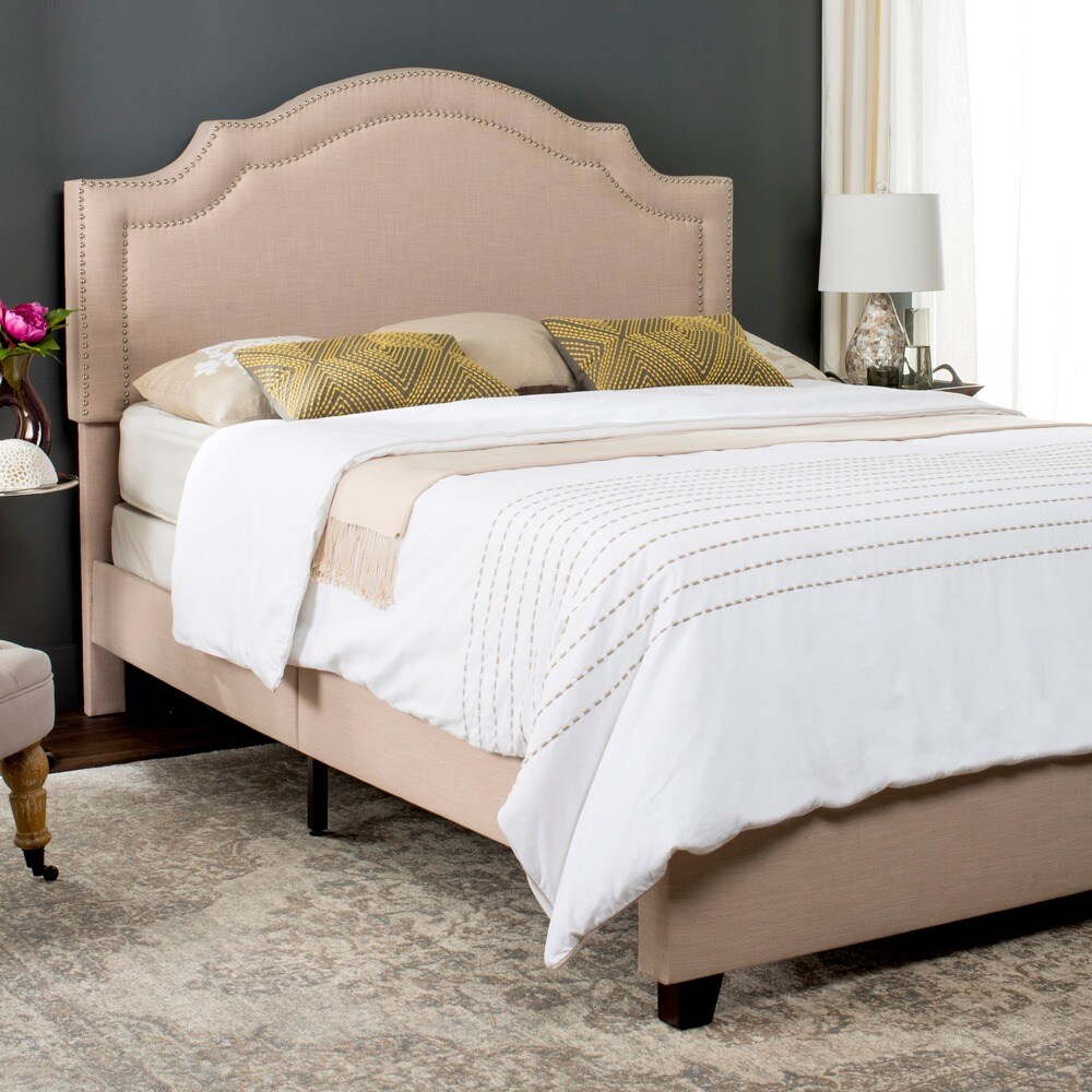 SAFAVIEH Theron Light Beige Linen Upholstered Bed (Queen)