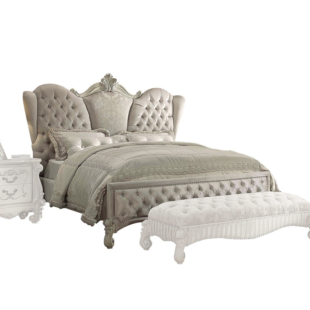 ACME Versailles Queen Bed  Ivory Velvet   Bone White (1Set/3Ctn)