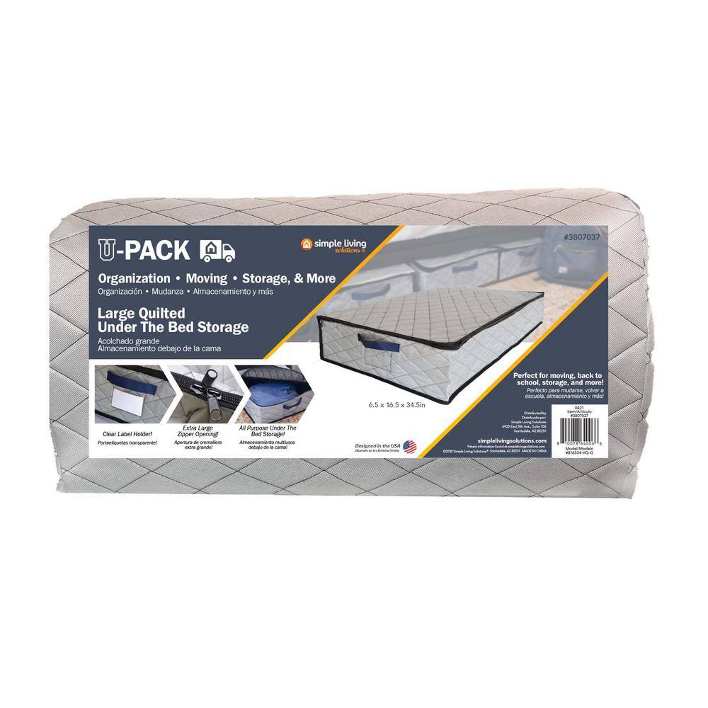 Simple Living Solutions 16-Gal. Quilted Under the Bed Storage in Grey - Large 816334-LQ-G