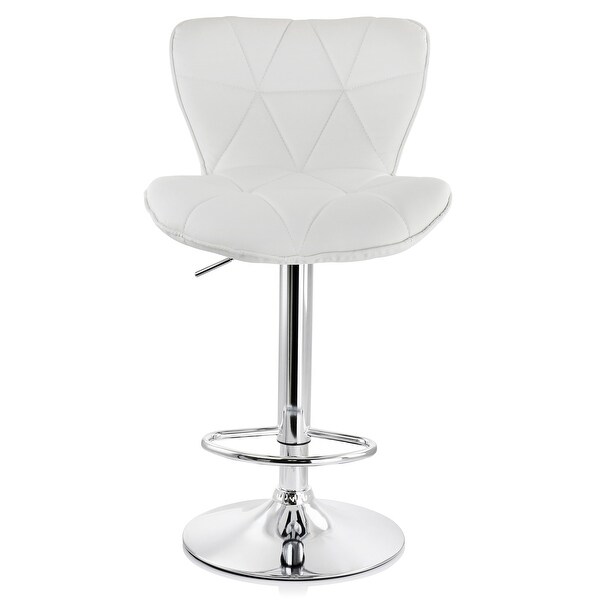 Elama 2 Piece Diamond Tufted Faux Leather Adjustable Bar Stool in White with Chrome Base