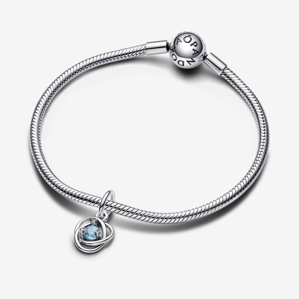 PANDORA  March Sea Aqua Blue Eternity Circle Dangle Charm - Sterling Silver