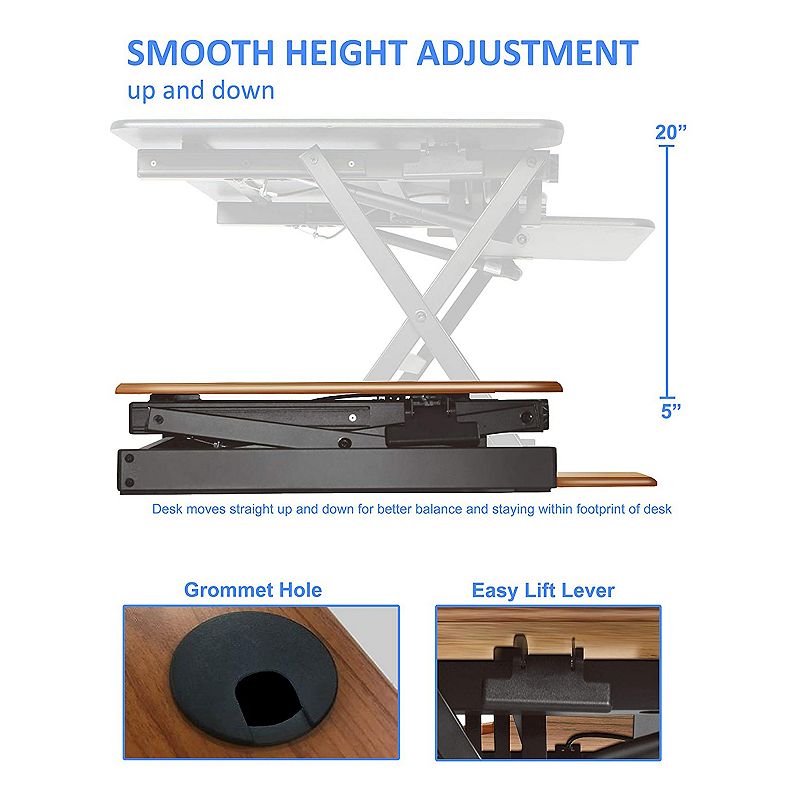 Rocelco Adjustable Standing Desk Converter， Teak and 30 Inch Dual Monitor Stand