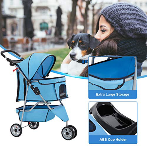 Bestpet Pet Stroller for Medium and Small Dogs， Foldable， 3 Wheels， Waterproof， Blue