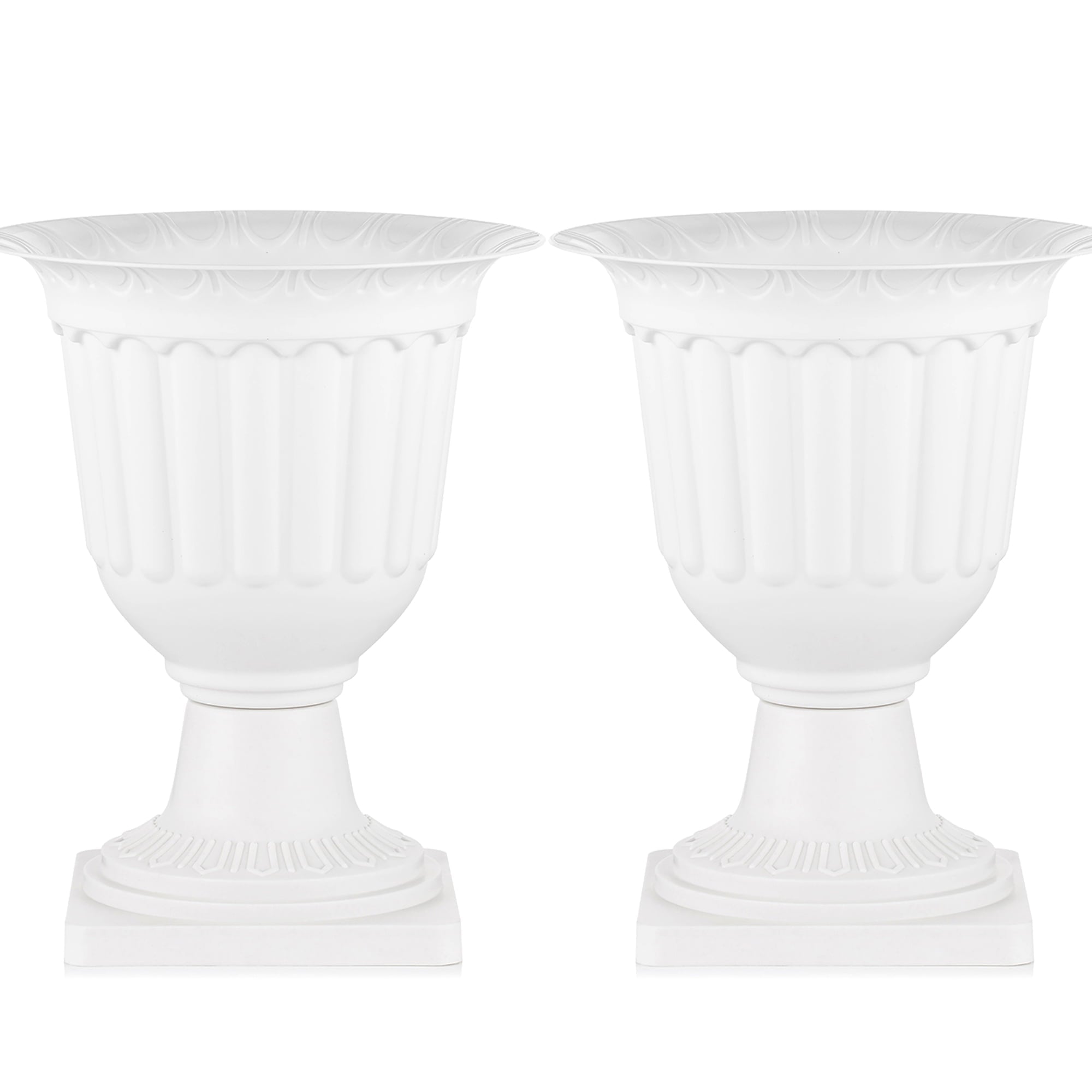 Nuptio 13.8 Inch Urn Planter White Plastic Plant Pot for Spring Decor Set of 2