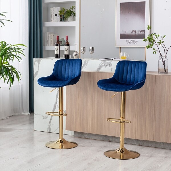 Swivel Velvet Adjustable Bar Stools with Footrest，Set of 2