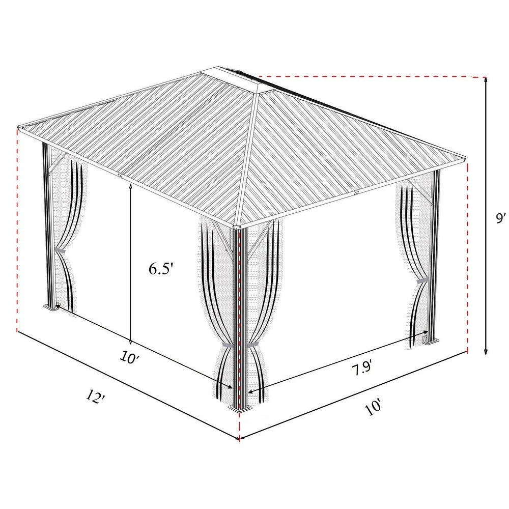 Kozyard Rosana 10'x12' Hardtop Aluminum Permanent Gazebo with 2 Layer Sidewalls