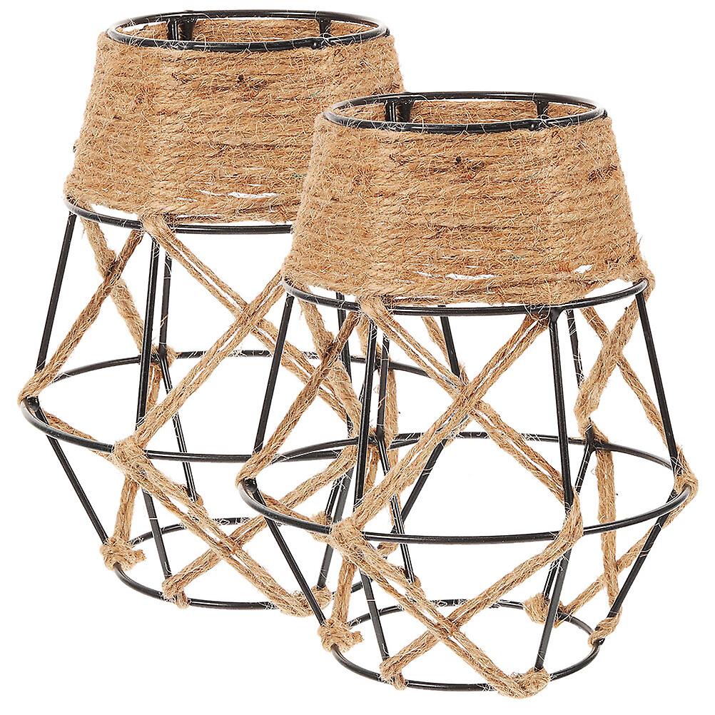 2 Pcs Metal Cage Lampshade Hanging Lamp Shade Pendant Lamp Shade Hemp Rope Lampshade Without Cord